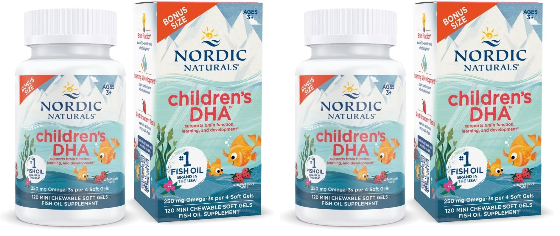 Nordic Naturals Children’s DHA, Strawberry - 120 Mini Chewable Soft Gels for Kids - 250 mg Omega-3 with EPA & DHA - Brain Development & Function - Non-GMO - 30 Servings (Pack of 2) Nordic NaturalsBuy Supplements Australia