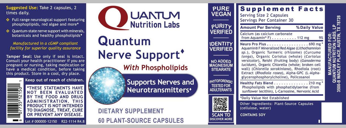 Quantum Nutrition Labs Nerve Support - Nerve Health Supplements, Brain Supplements, Nootropic with Rhodiola Rosea, Brain & Nerve Health - 60 Vegetarian Capsules Quantum NutritionBuy Supplements Australia