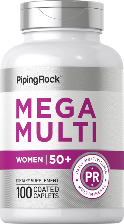 Piping Rock Multivitamin for Women 50 Plus | 100 Coated Caplets | Daily Multi Vitamin & Mineral for Women | Piping Rock