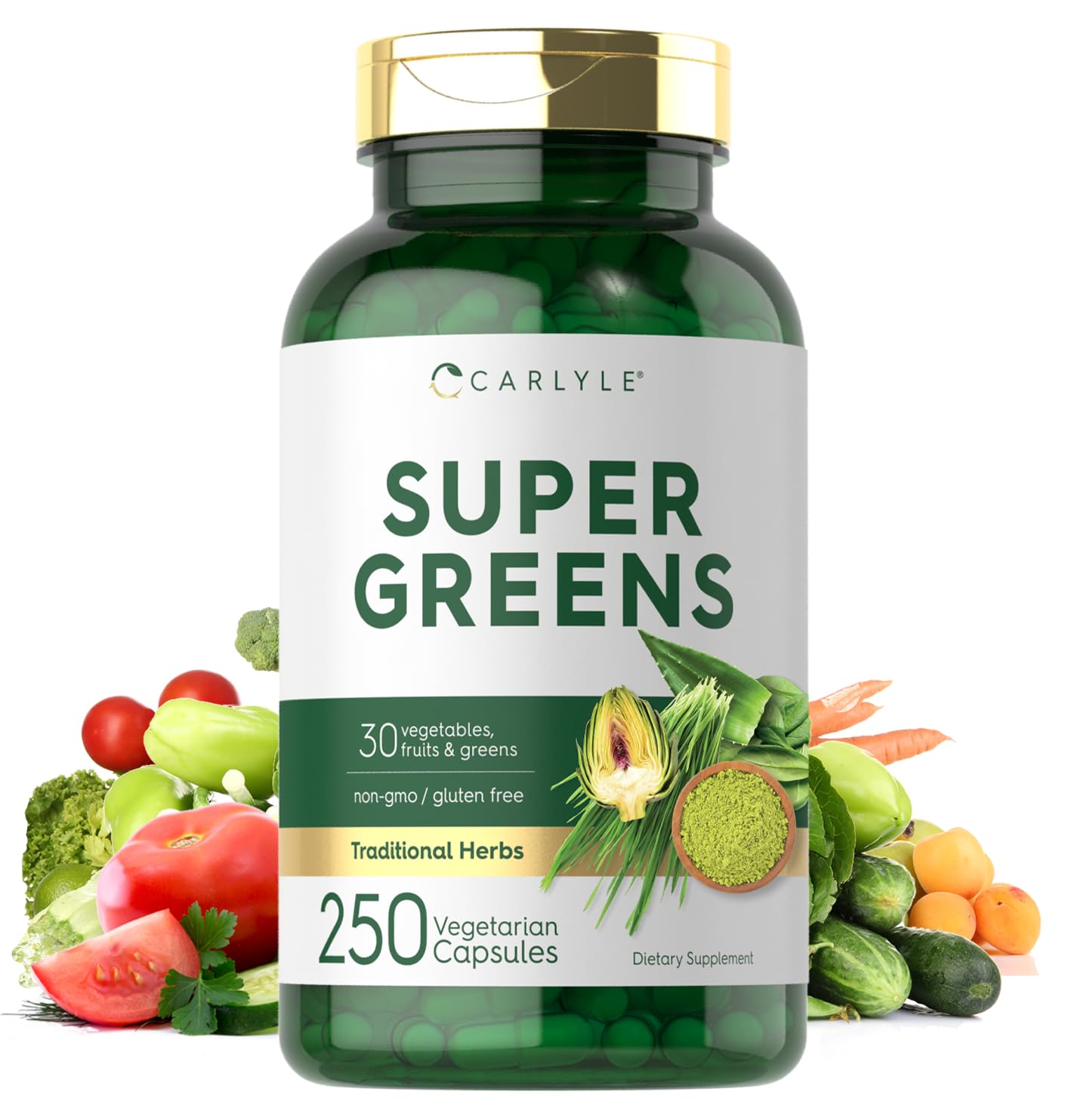 Carlyle Super Greens Capsules | 250 Count | Blend of 13 Vegetables and Greens Plus 17 Fruits | Non-GMO & Gluten Free Supplement CarlyleBuy Supplements Australia