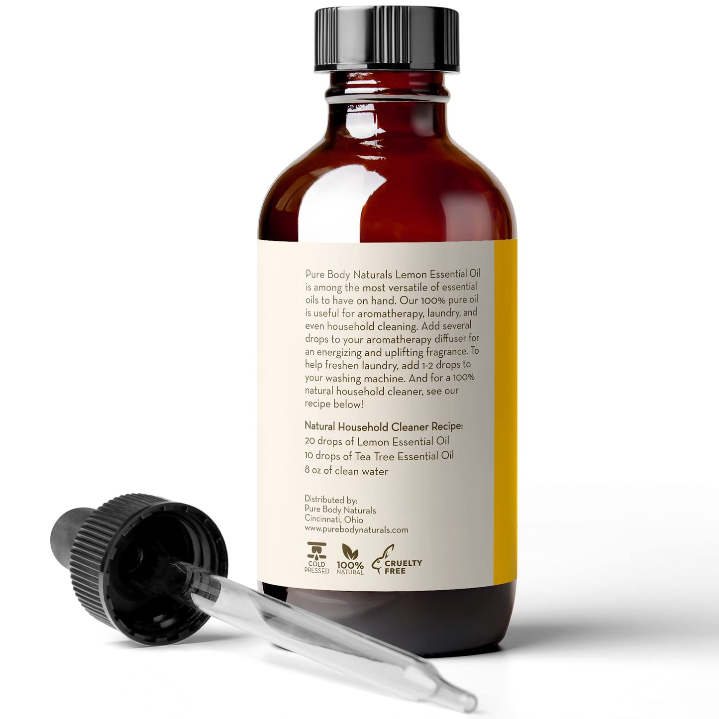Lemon Essential Oil, 4 fl oz - 100% Pure & Undiluted Lemon Oil for Diffuser and DIY - Natural Deodorizer Pure Body NaturalsBuy Supplements Australia