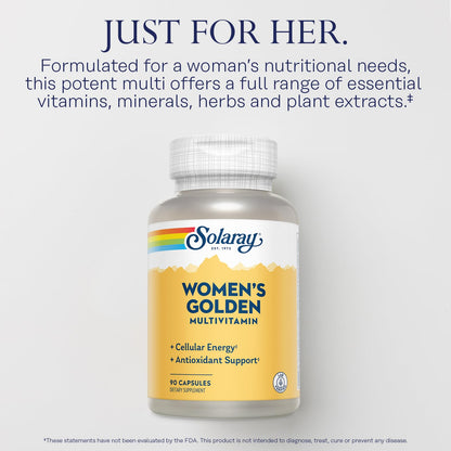 SOLARAY Women's Golden Multivitamin Supplement - Daily Wellness Vitamins for Women, Nutrient Rich, Cellular Energy Support Caps, Complex with Vitamins A, C, D, & E, Biotin, Calcium & More- 90 Capsules SOLARAYBuy Supplements Australia