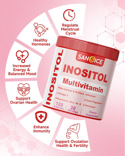 SANSICE Myo & D-Chiro Inositol Multivitamin Capsules, 2000mg Myo-Inositol & 50mg D-Chiro Inositol 40:1 Blend, Vitamin B8 Supplement for Female Hormone (120 Capsules) SANSICEBuy Supplements Australia