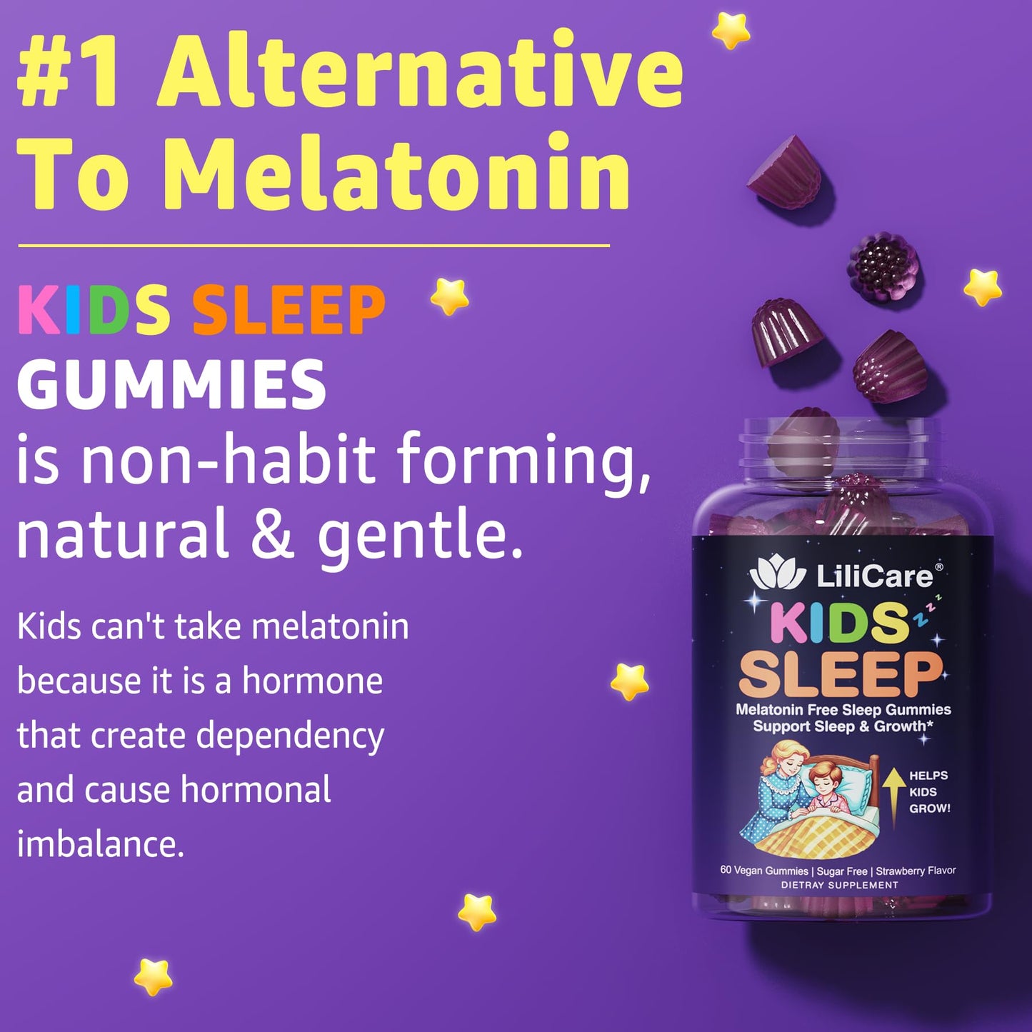 LILICARE Kids Sleep Gummies - Magnesium Glycinate Gummies, Melatonin Free Sleep Aid | Magnesium, Calcium, D3, B6, L Theanine | Kid Melatonin Alternative for Restful Sleep (Pack of 2) LILICAREBuy Supplements Australia