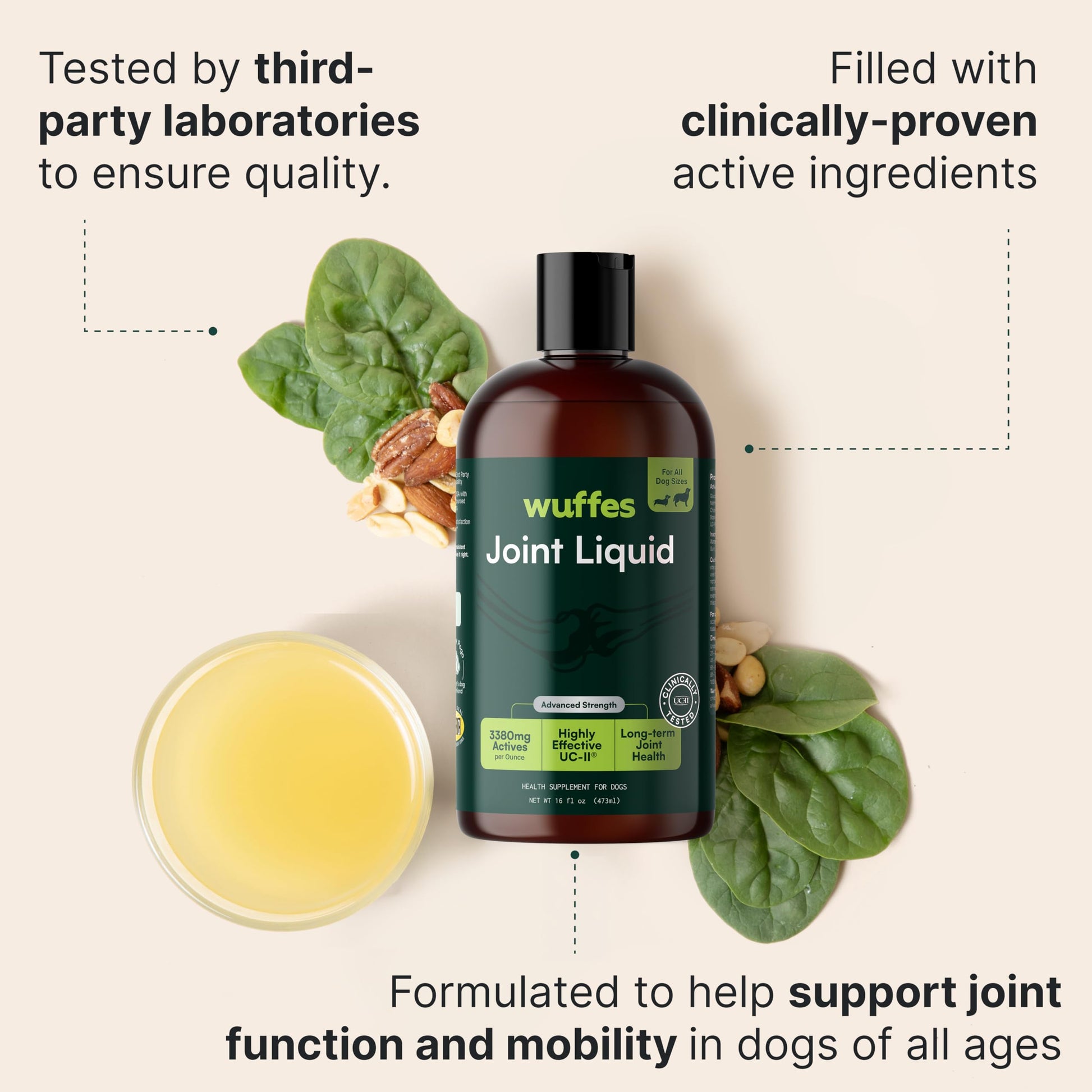 Wuffes Advanced Joint Liquid for Dogs, Hip & Joint Support Supplement with Glucosamine, Chondroitin, UC-II® Collagen, and MSM, for Small & Large Breeds, 16 Oz WuffesBuy Supplements Australia