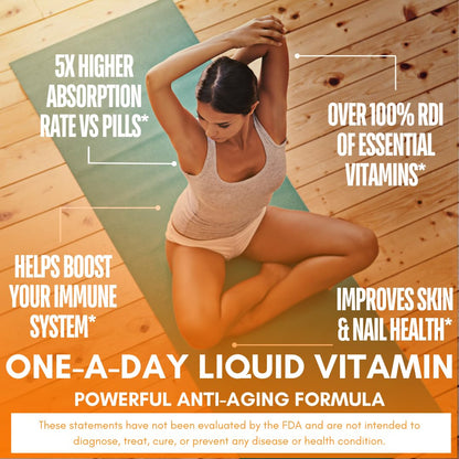 Mega Premium Liquid Multivitamin | Natural Immune Support Vitamin w/ 1333% Vitamin C, 200% D3, Zinc + 20 Vitamins, 70 Minerals, & 21 Amino Acids | Sugar Free