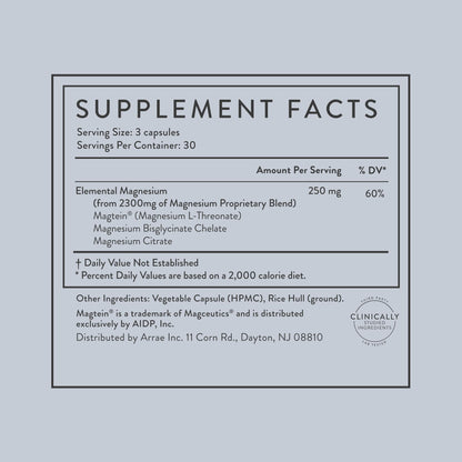 Arrae Magnesium Supplement, Magnesium Glycinate, Citrate & L-threonate, 250 mg, Support Mood, Sleep, Nerves, and Muscles,90 Capsules ArraeBuy Supplements Australia