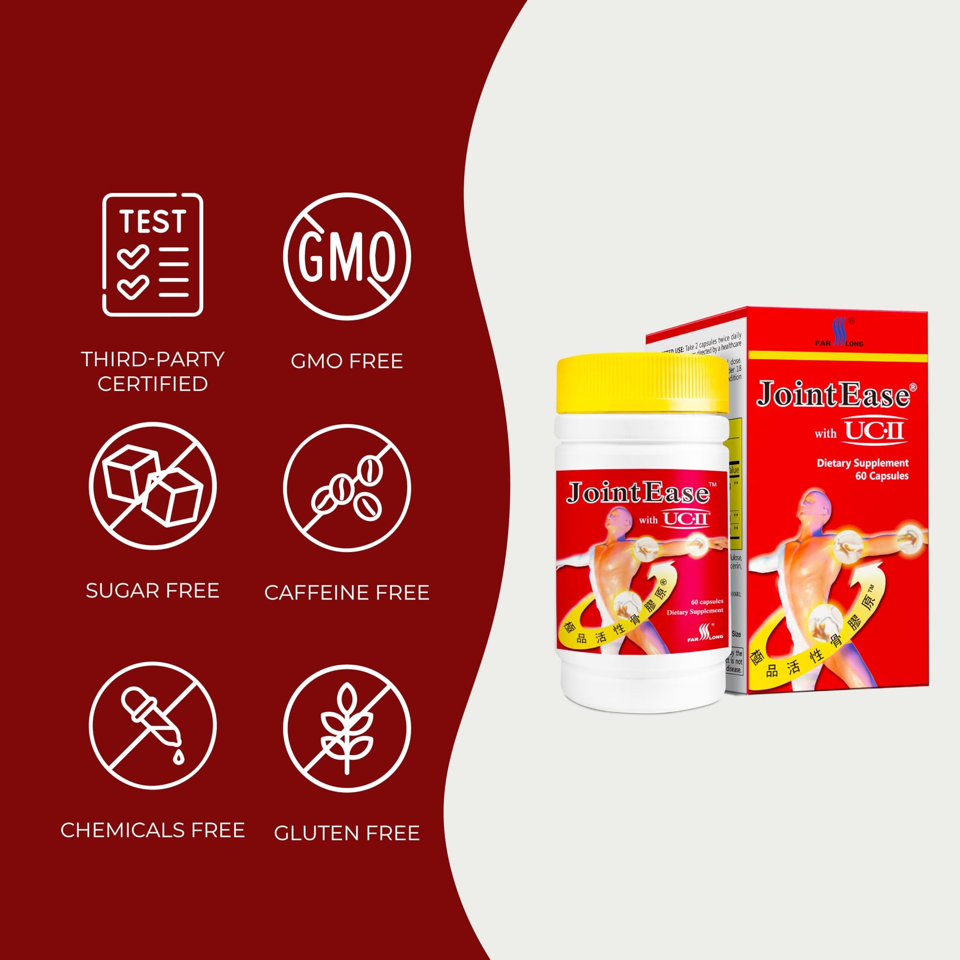 FARLONG JointEase with UC-II, Undenatured Type II Collagen, Glucosamine Hydrochloride, Chondroitin Sulfate, Joint Dietary Supplement | 60 Capsules FAR LONGBuy Supplements Australia