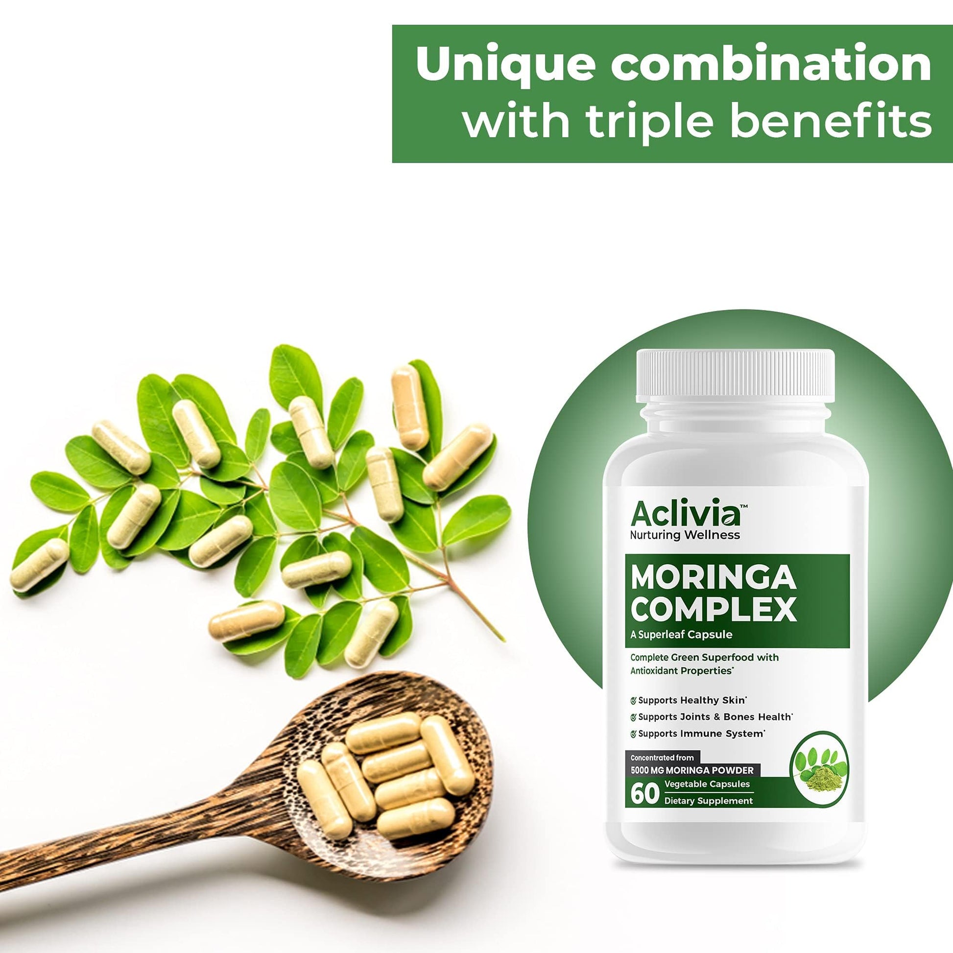 Aclivia - Moringa Complex - Maximum Strength Moringa Oleifera Leaf & Seed Supplement - Superfood Capsules with Antioxidant Properties - 5000mg - 60 Capsules AcliviaBuy Supplements Australia