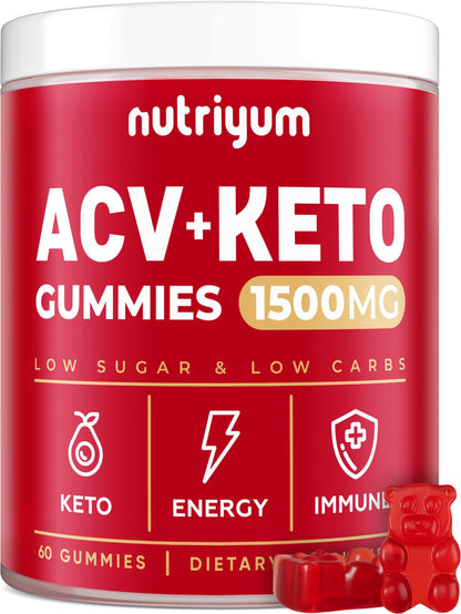 Keto ACV Gummies 1500 mg - Gelatin-Free Apple Cider Vinegar Gummies - Low Carbs