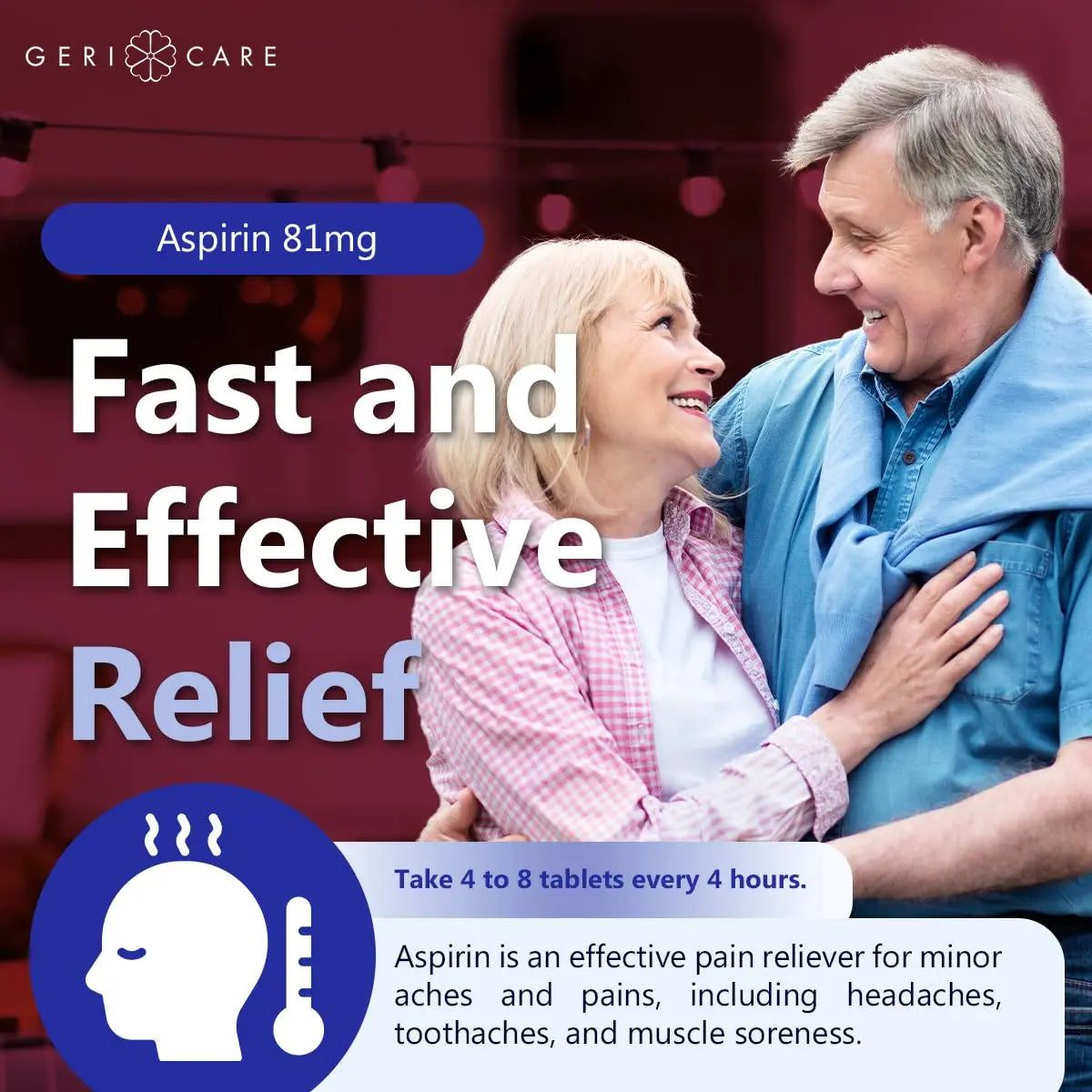 GeriCare Aspirin 81mg Adult Low Dose, Pain Reliever - Enteric Coated Tablets for Enhanced Absorption and Gentle Digestion – Supports Blood Flow, Reduces Inflammation, 300 Count (Pack of 1) GeriCareBuy Supplements Australia