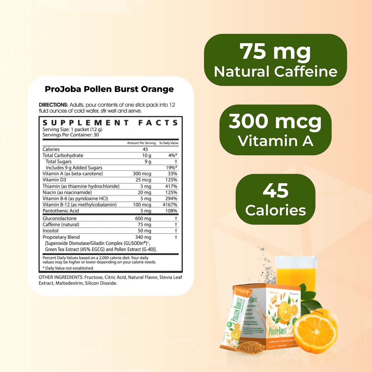 Youngevity ProJoba Pollen Burst™ - Clean Natural Energy Supplement w/Green Tea, Pollen Extract, GliSODin® - Increase Focus, Brain Boost, Endurance, Mental Clarity (30 Sticks) YoungevityBuy Supplements Australia