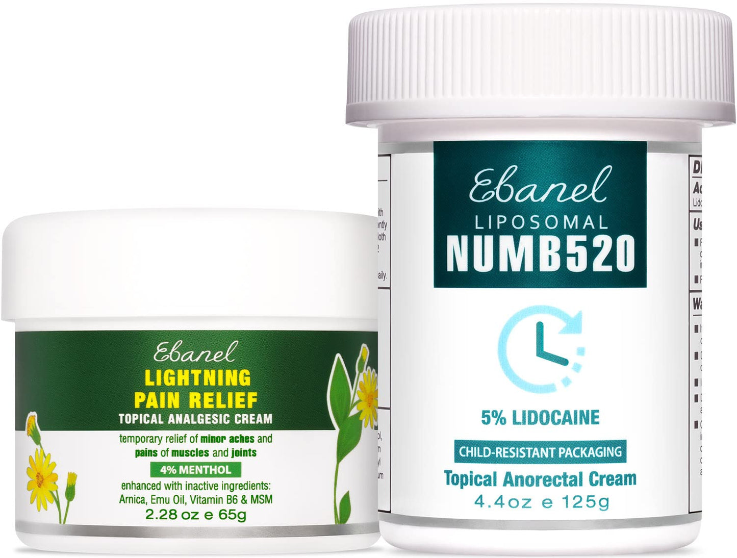 Ebanel Bundle of Pain Relief Cream Arnica Menthol 2 Oz, and Topical Numbing Cream 4 Oz EbanelBuy Supplements Australia