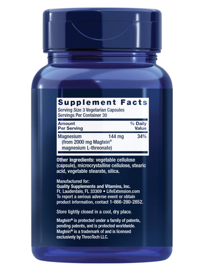 Life Extension Neuro-Mag Magnesium L-Threonate, Memory Health, Quick Thinking, Cognitive Health Support, Vegetarian, Non-GMO, 90 Vegetarian Capsules