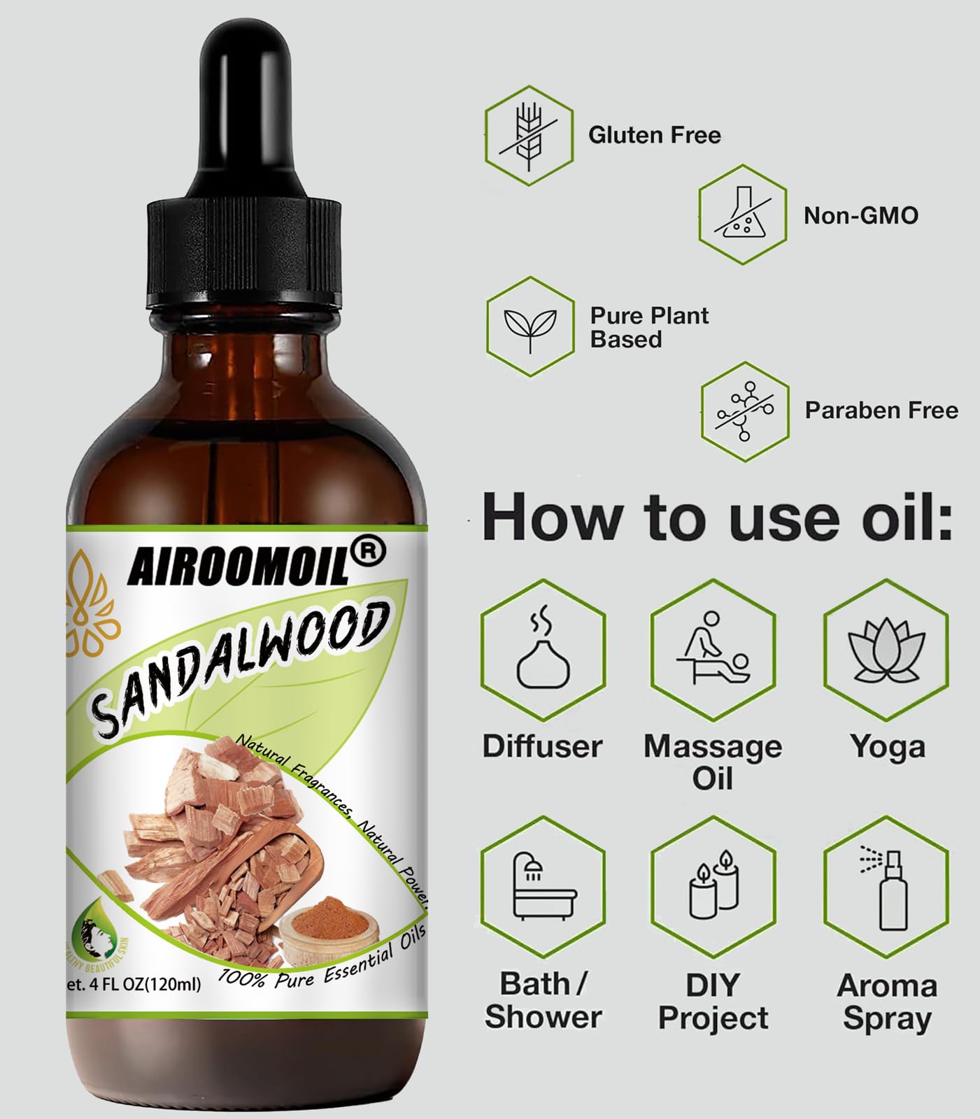 Sandalwood Essential Oil Woodsy Fragrance for Aromatherapy Diffuser Perfume Scents Oil airoomoilBuy Supplements Australia
