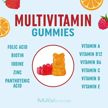 Kids Multivitamin Gummies | Vitamins A, B, C, D & Zinc for Immunity, Growth & Development | Daily Multivitamins for Children Ages 2+ | MAV NUTRITION