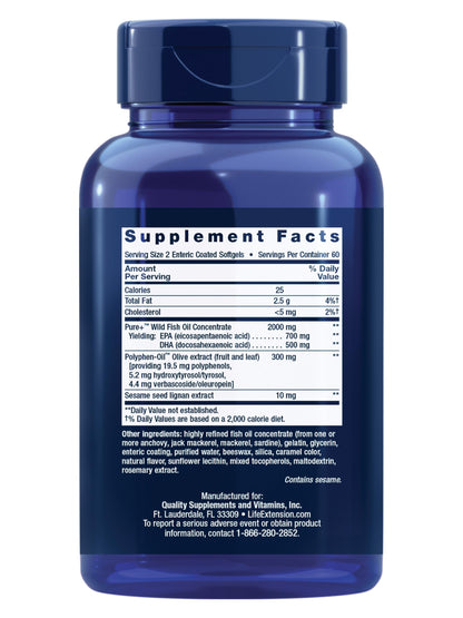 Life Extension Super Omega-3 EPA/DHA Fish Oil, Sesame Lignans & Olive Extract – Heart Health, Brain Health, Inflammation Health Support, Gluten-Free, Enteric-Coated, Non-GMO, 120 Softgels Life ExtensionBuy Supplements Australia