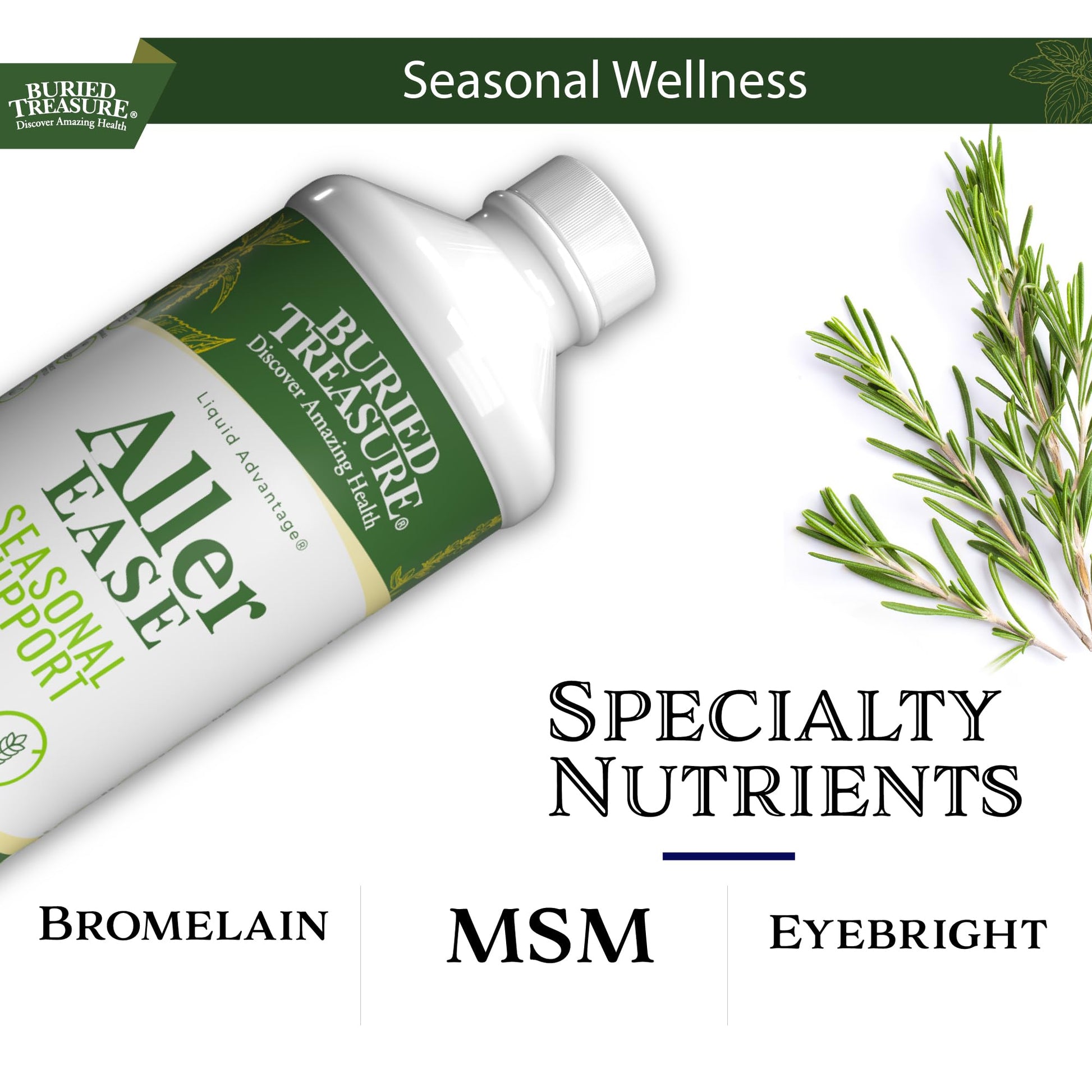 Buried Treasures Aller Ease - 16 fl oz. Liquid Supplement w/ Quercetin, Bromelain, Mullein, Supports Immune, Sinus Comfort, Non-Drowsy Herbal Formula Buried TreasureBuy Supplements Australia