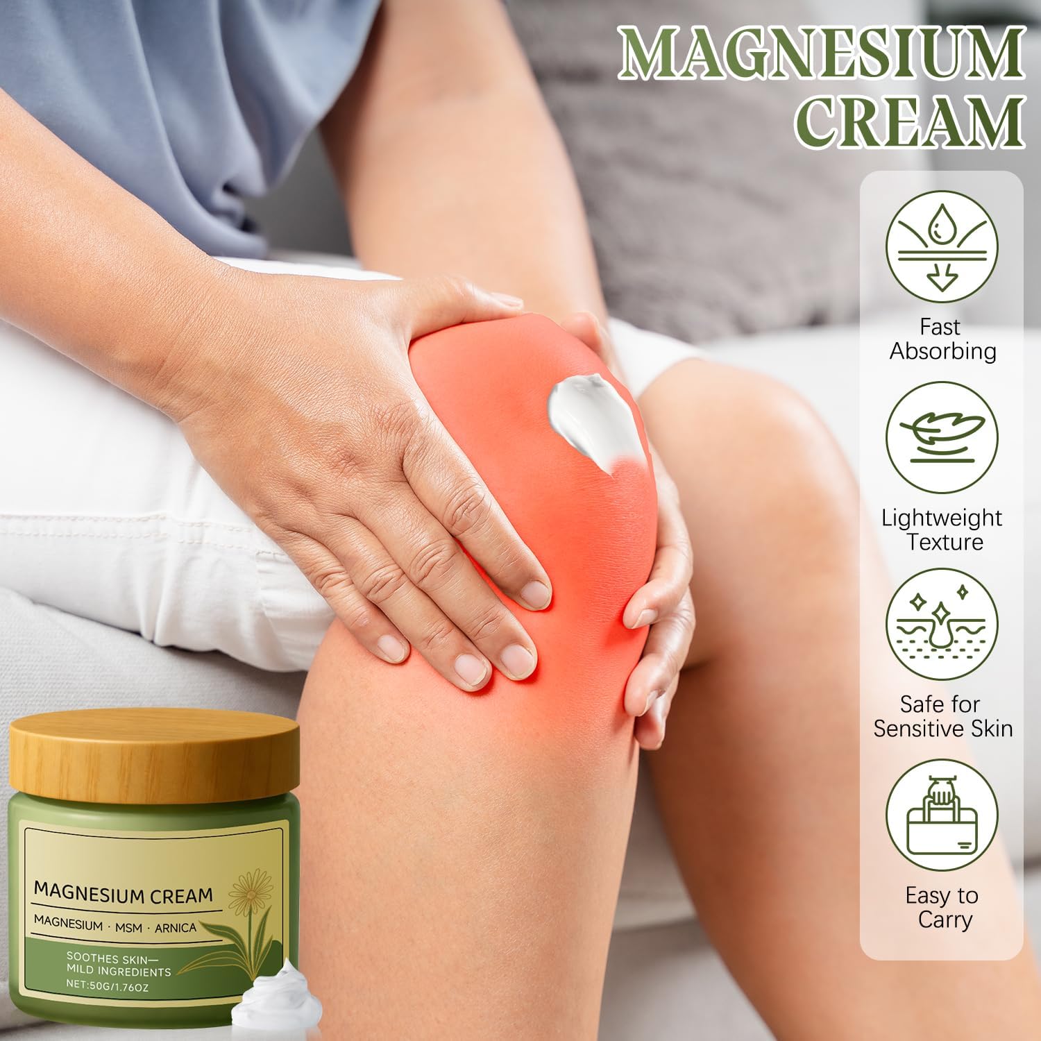 Magnesium Cream with MSM & Arnica,Nerve Relief Mild Ingredients for Skin Soothing,Fast-Absorbing Non-Greasy Massage Cream for Daily Comfort GenericBuy Supplements Australia