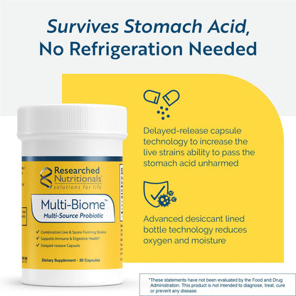 Researched Nutritionals Multi-Biome - Dual-Action Probiotics for Women & Men - Spore + Live Strain Formula with Delayed-Release Capsules for Gut Health, Histamine & Immune Support (30 ct) Researched NutritionalsBuy Supplements Australia