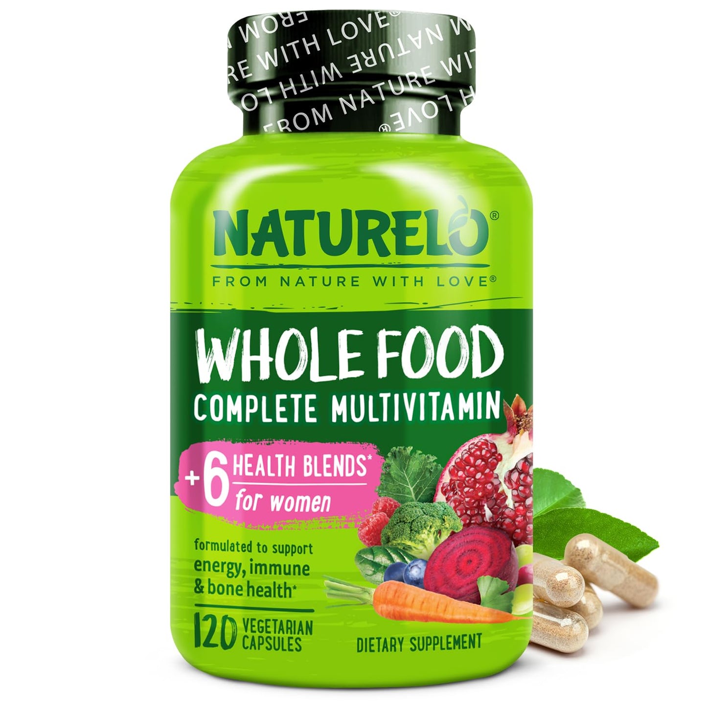 NATURELO Whole Food Multivitamin for Women - with Vitamins, Minerals, & Organic Extracts - Supplement for Energy and Heart Health