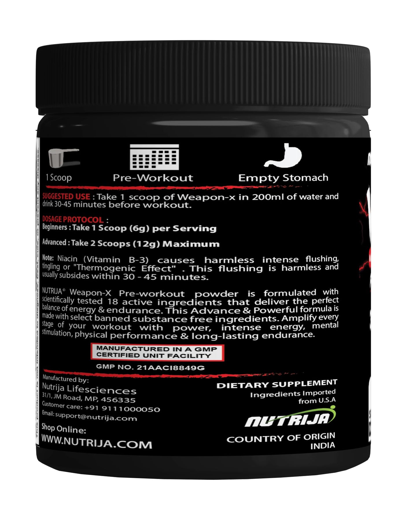 NutriJa Weapon-X Pre-Workout Powder with 21 Active Ingredients - 3 Best Forms of Creatine, AAKG, Beta-Alanine, Caffeinated | Pumps, Viens Popping, Energy, Focus & Strength (30 Servings (Pineapple))