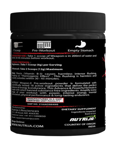 NutriJa Weapon-X Pre-Workout Powder with 21 Active Ingredients - 3 Best Forms of Creatine, AAKG, Beta-Alanine, Caffeinated | Pumps, Viens Popping, Energy, Focus & Strength (30 Servings (Pineapple))