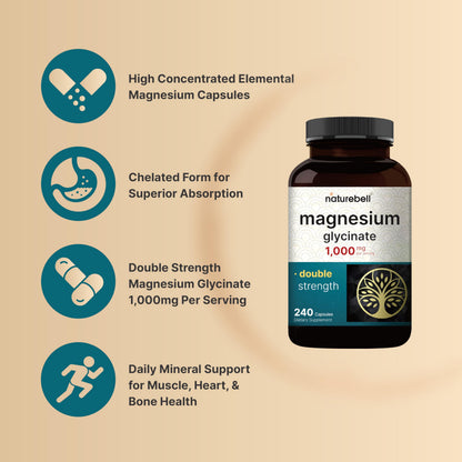 NatureBell Magnesium Glycinate Supplement 1,000mg | 500mg Per Capsule, 240 Pills NatureBellBuy Supplements Australia