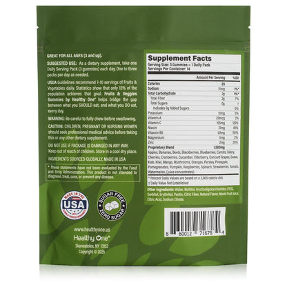 Fruits & Veggies Sugar-Free Gummies - 27 Whole Foods - Equals 3 Servings of Fruits & Vegetables - Improve Energy, Focus & Immune Function - Fiber - Antioxidants - Organic Ingredients - 14 Packets Healthy OneBuy Supplements Australia
