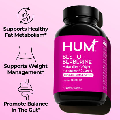HUM Best of Berberine Supplement 1200mg, Pure Potency for Metabolic Wellness, Gut Health, Pure Berberine Supplements Enhanced