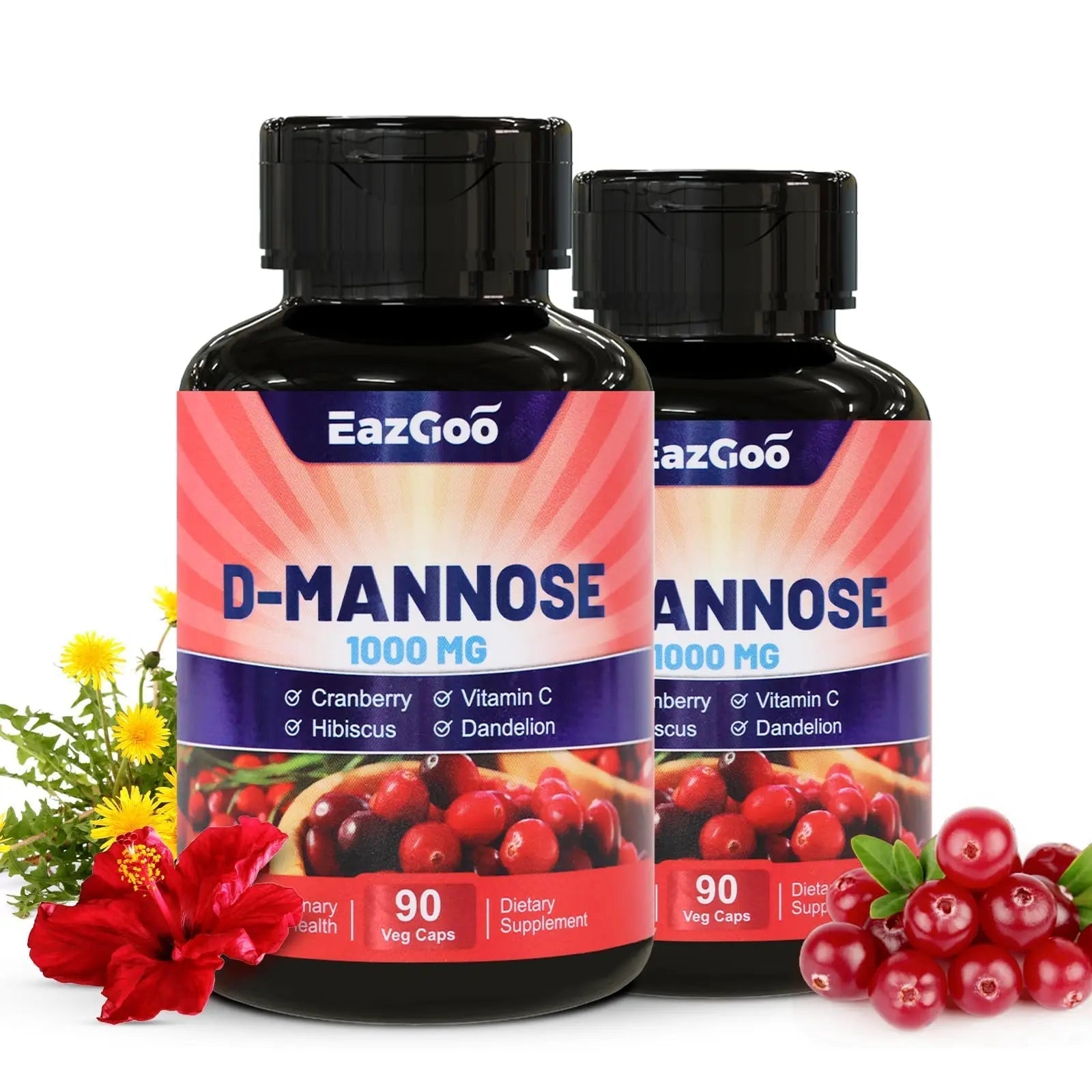 EAZGOO D-Mannose Supplement – 1000mg Capsules with Cranberry, Vitamin C, Hibiscus & Dandelion Extract, Support Urinary Health, D Mannose & Cranberry Capsules, 90 Count(Pack of 2) EAZGOOBuy Supplements Australia