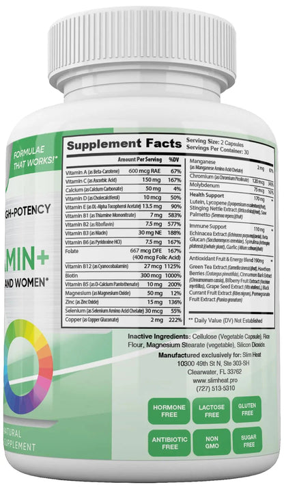 Keto Multivitamin for Women and Men - 35 Potent, Pure Ingredients - Vitamin C, Vitamin D, Vitamin A, Vitamin E and Zinc for Immune Support Slim Heat