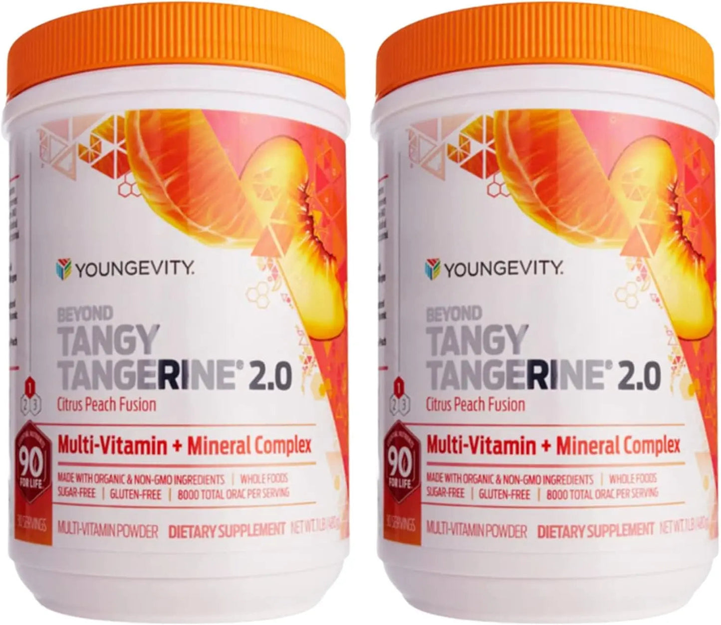 Youngevity Beyond Tangy Tangerine 2.0 Citrus Peach Ultimate Multi-Vitamin & Mineral Complex - Made with Natural & Whole Foods | 8,000 ORAC | 2 Canisters Youngevity