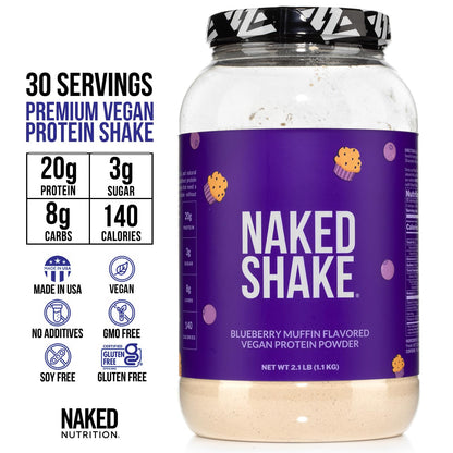 Naked Shake - Blueberry Muffin Protein Powder - Flavored Plant Based Protein Naked NutritionBuy Supplements Australia