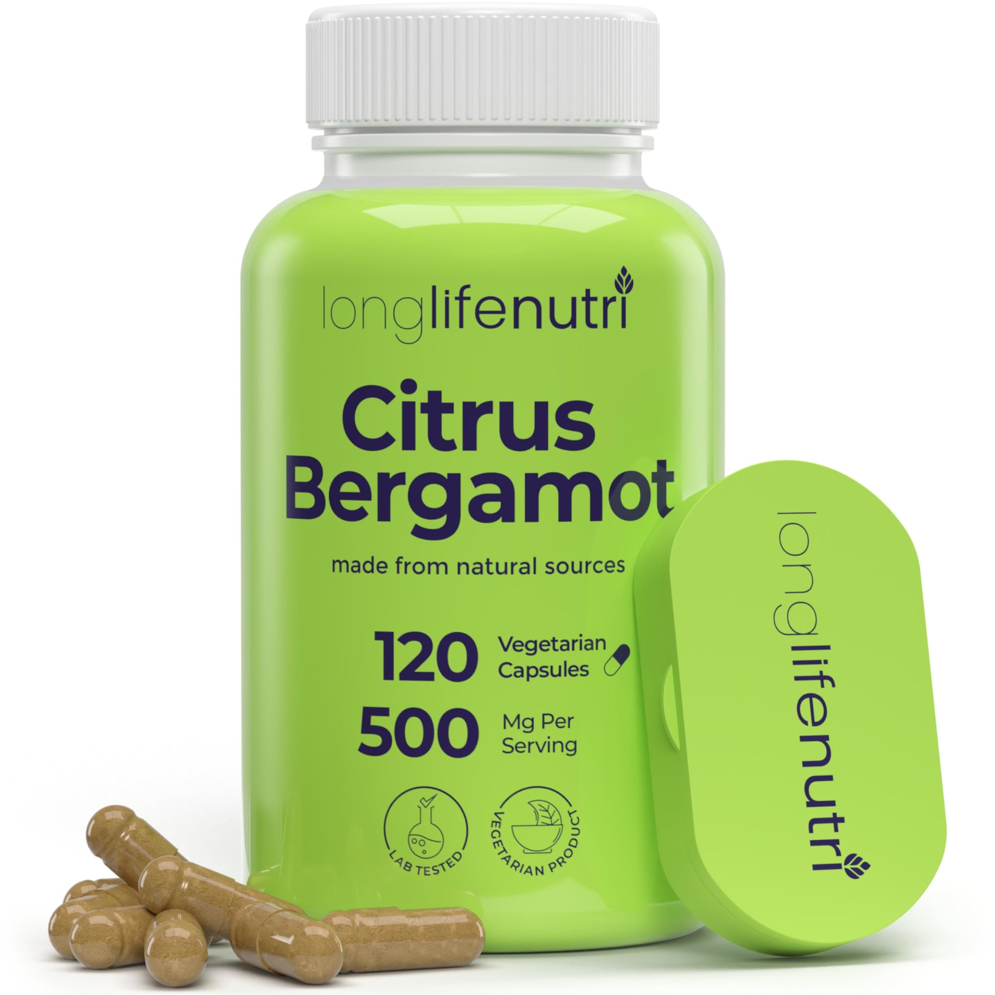 LongLifeNutri Citrus Bergamot Extract 500mg - 120 Vegetarian Capsules, 40% Polyphenolic Flavanones, 4-Month Supply, Plant-Based Anti-Oxidant, Tested, Made in USA LongLifeNutriBuy Supplements Australia