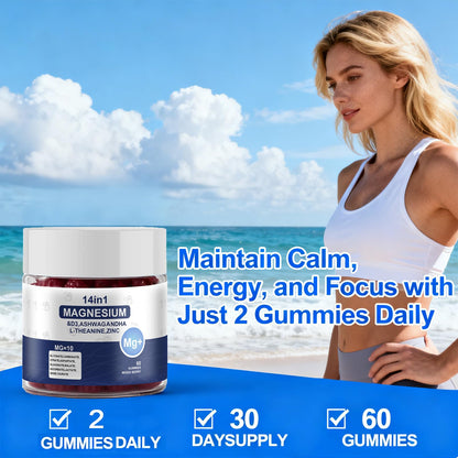 Magnesium Complex Gummies for Women & Men, Calm Magnesium Gummies for Women & Men, 14-in-1 with Ashwagandha, L-Theanine, Vitamin D3 & Zinc, 60 Count (1) UYPOBuy Supplements Australia