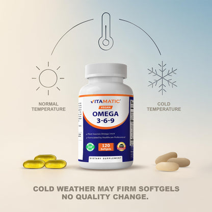 Vitamatic Vegan Omega 3-6-9 Complex 1250mg | Flaxseed, Olive, Borage & Algae Oils | Plant-Based Omegas | 120 Softgels VitamaticBuy Supplements Australia