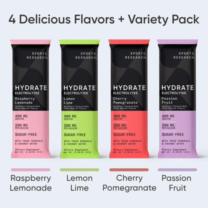 Sports Research Hydrate Electrolytes Powder Packets - Sugar-Free & Naturally Flavored Sports ResearchBuy Supplements Australia