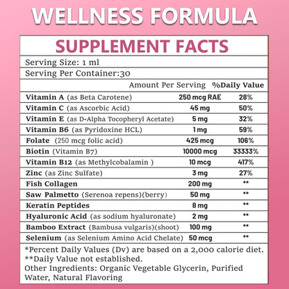 Pure Biotin 10000mcg Liquid Drop Optimal Solutions Hair Skin & Nails Vitamins Support w. Collagen Keratin Hyaluronic Acid Saw Palmetto, Biotin(Vitamin B7) for Hair Growth & Cellular Energy JUIWEFKKBuy Supplements Australia