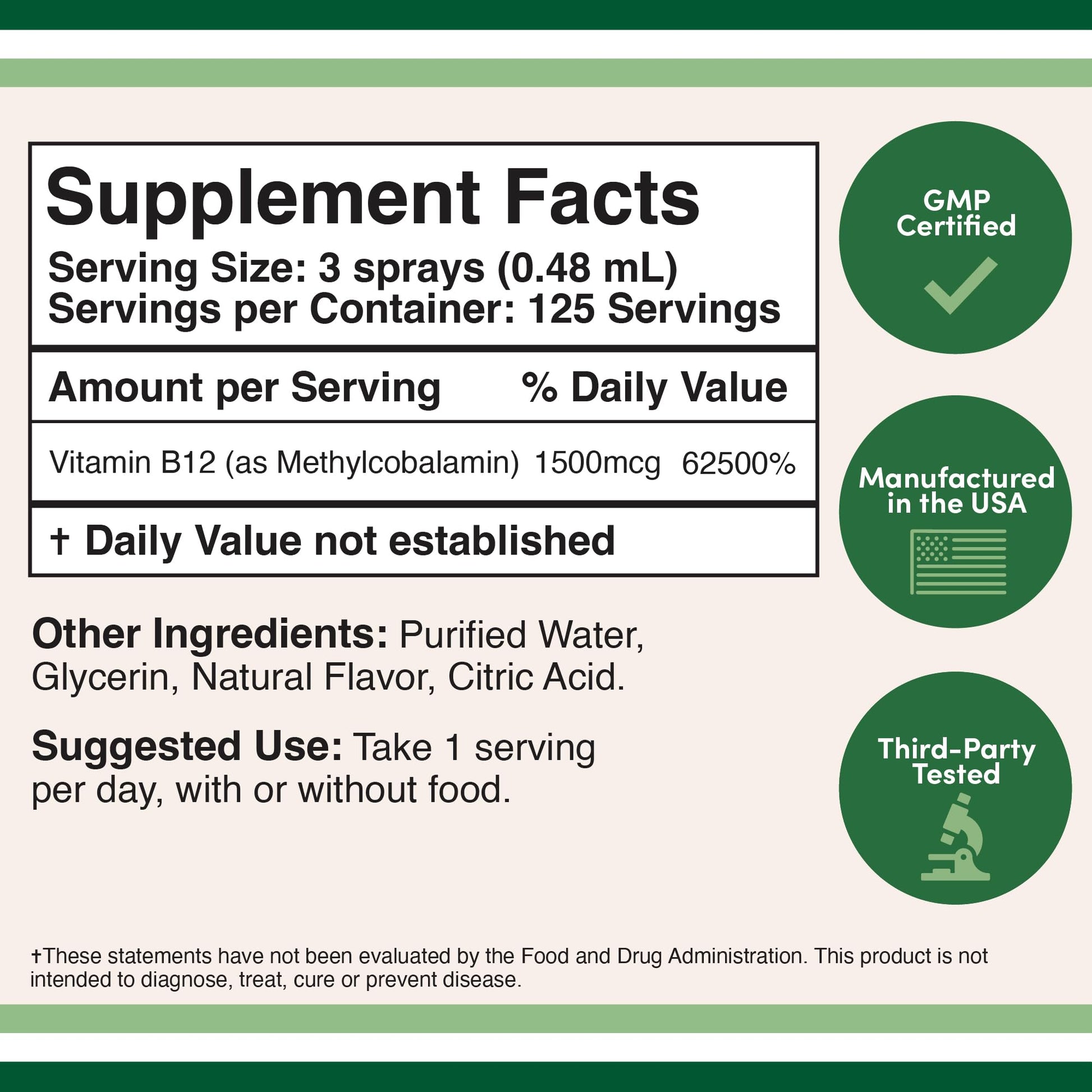 Vitamin B12 Sublingual Spray (2 Spray Dose of Vitamin 12 1000mcg, 3 Spray Serving Size Double Wood SupplementsBuy Supplements Australia