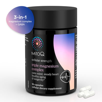 MitoQ Triple Magnesium Complex | Magnesium Glycinate, Taurinate, Oxide with GABA for Heart Health, Stress Management, & Deeper Sleep | High Absorption | 90 Capsules MitoQBuy Supplements Australia