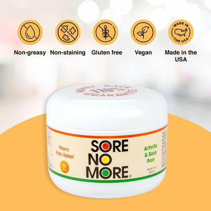 Sore No More Warm Arthritis Pain Relief Cream – Targeted Reliever for Back, Neck, Hands & Feet – Soothing & Fast-Acting Formula for Aches and Pains – Non-Greasy with Orange Aroma – 8 oz Sore No MoreBuy Supplements Australia