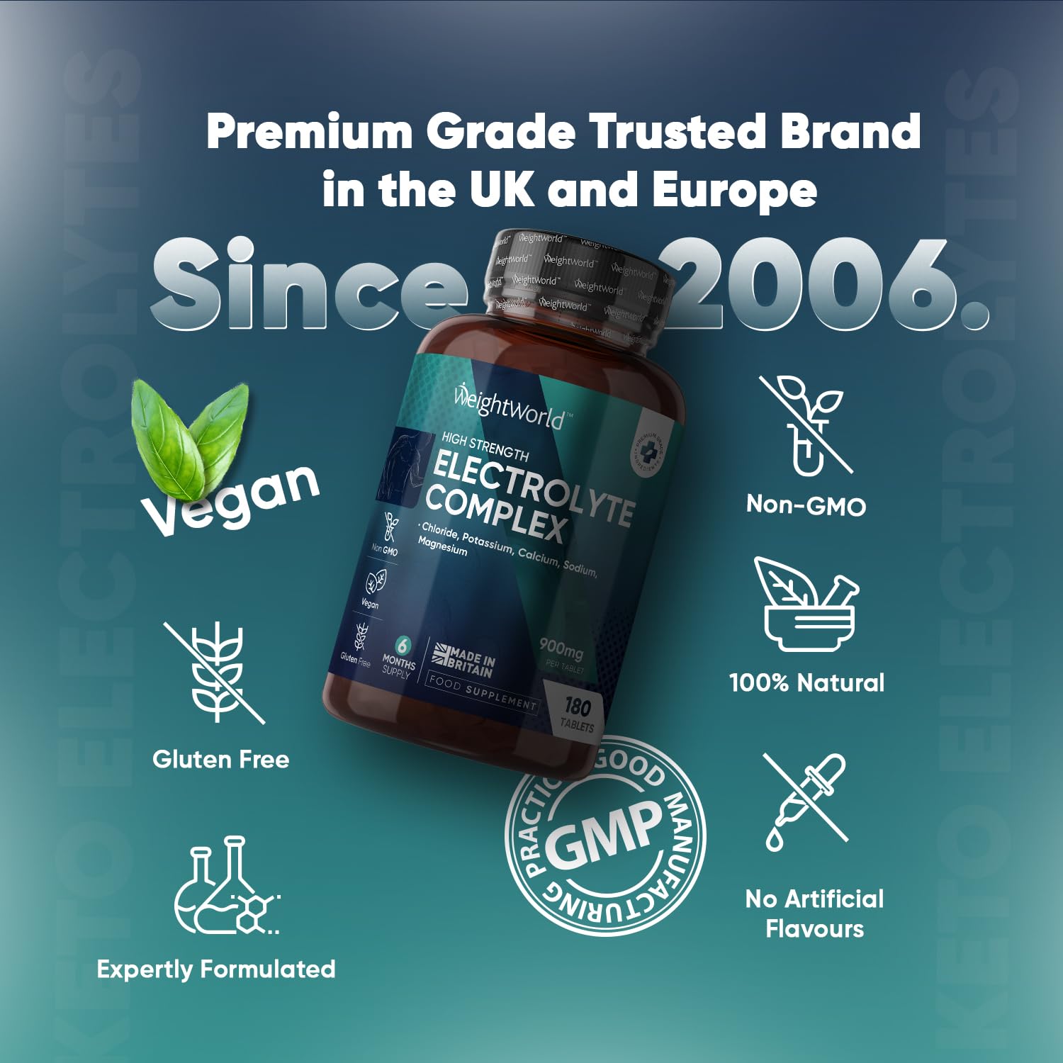 Electrolyte Tablets - 6 Months Supply - 180 Vegan Tablets with Sodium, Magnesium WeightWorldBuy Supplements Australia