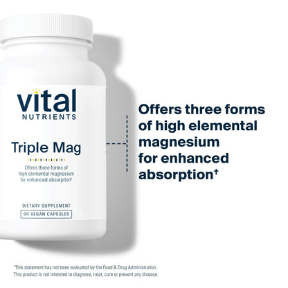 Vital Nutrients Triple Magnesium Complex Supplement | Vegan Magnesium Glycinate, Malate & Oxide 250mg | Easily Absorbed Magnesium Supplement for Stress, Muscle, Heart, Bone Support | 90 Capsules