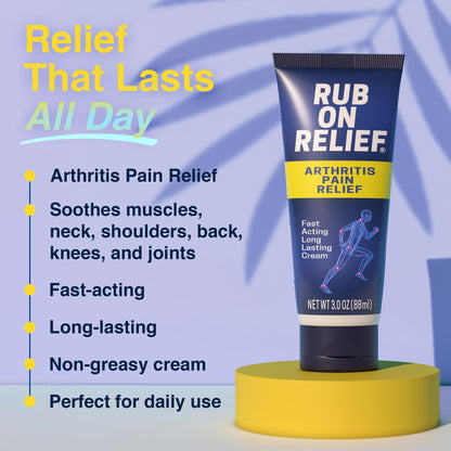 RUB ON RELIEF Arthritis Pain Relief Cream – 10-in-1 Non-Greasy Joints Pain Cream for Knees, Back, Neck, Hands, & Muscle Aches with Menthol, Camphor, Arnica, MSM & Turmeric Up to 8 Hours, 3oz (3 Pack) RUB ON RELIEFBuy Supplements Australia