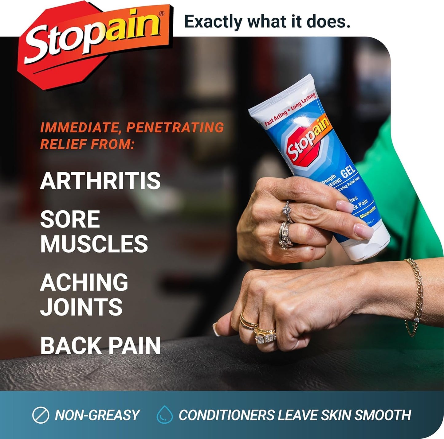 Stopain Pain Relief Gel 3oz USA Made, Max Strength Fast Acting with MSM, Glucosamine, Menthol for Arthritis, Lower Back Sciatica, Knee, Neck, HSA FSA Approved Topical Analgesic Products StopainBuy Supplements Australia