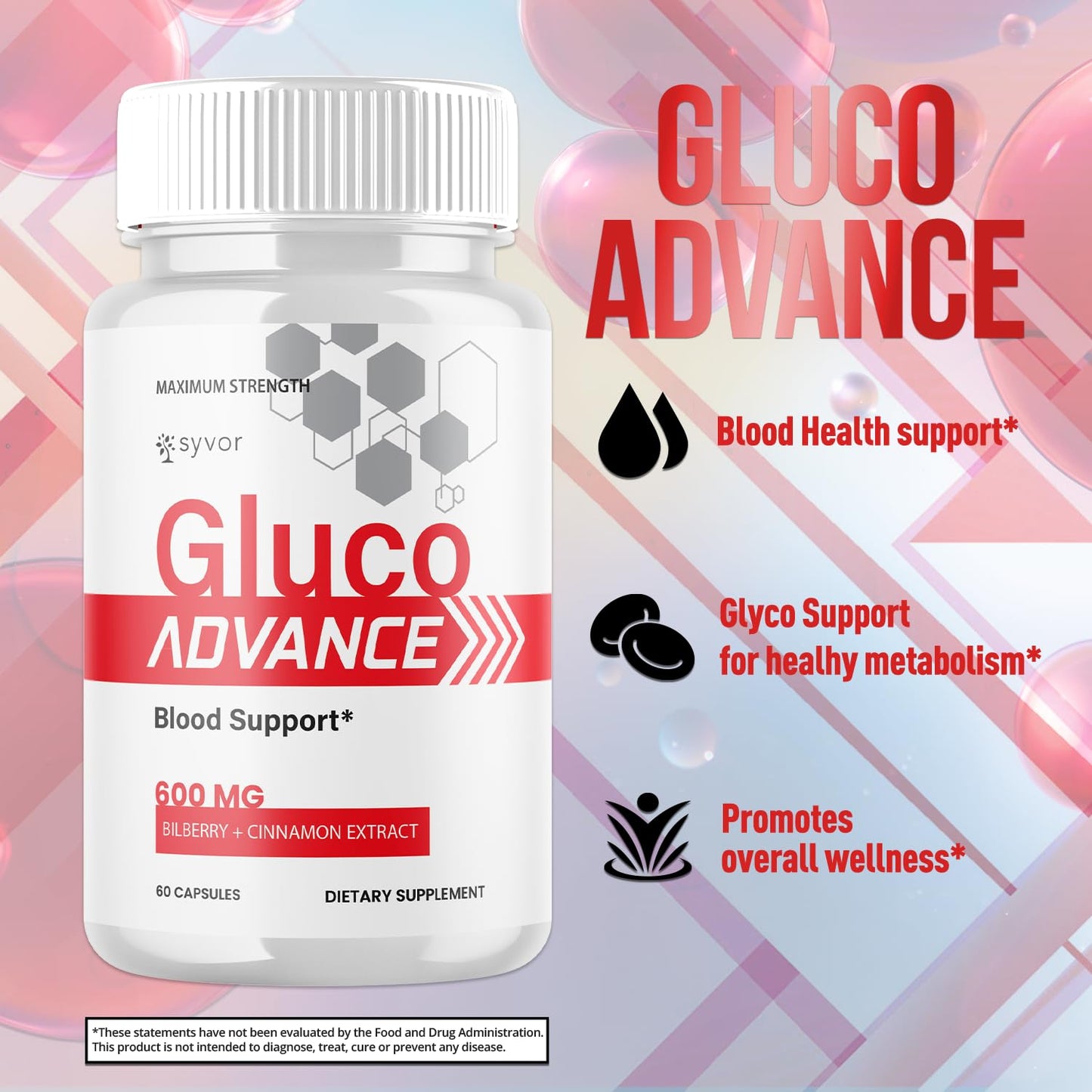 Gluco Advance Capsules, Official Gluco Advance Supplement Pills with All Natural Ingredients, Advanced Formula Supplement with Maximum Strength Premium Vitamins for Women & Men (60 Capsules) SyvorBuy Supplements Australia