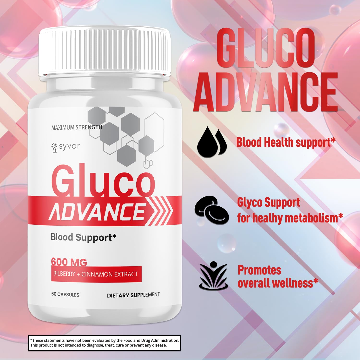 Gluco Advance Capsules, Official Gluco Advance Supplement Pills with All Natural Ingredients, Advanced Formula Supplement with Maximum Strength Premium Vitamins for Women & Men (60 Capsules) SyvorBuy Supplements Australia
