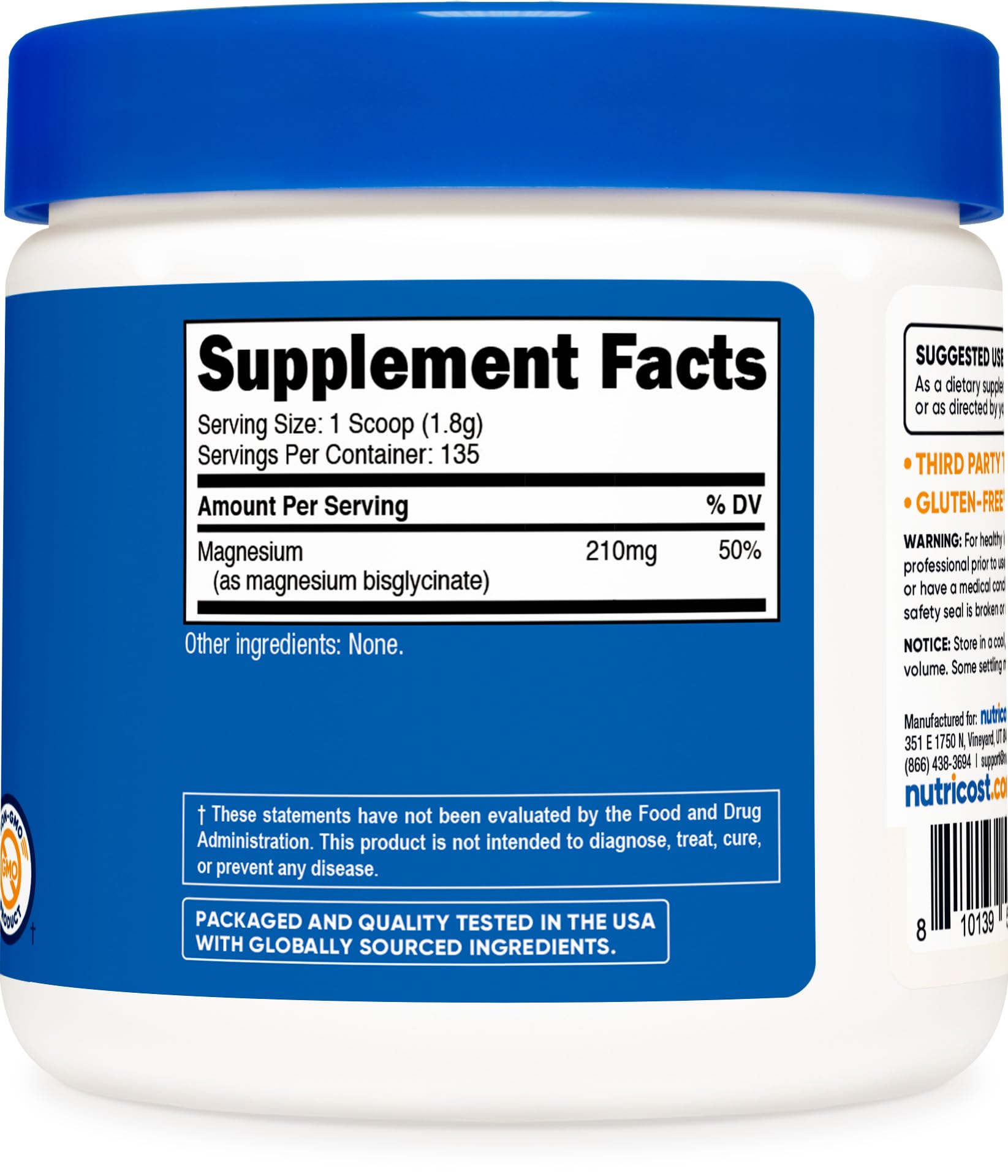 Nutricost Magnesium Glycinate Powder (250 Grams) (Unflavored) NutricostBuy Supplements Australia