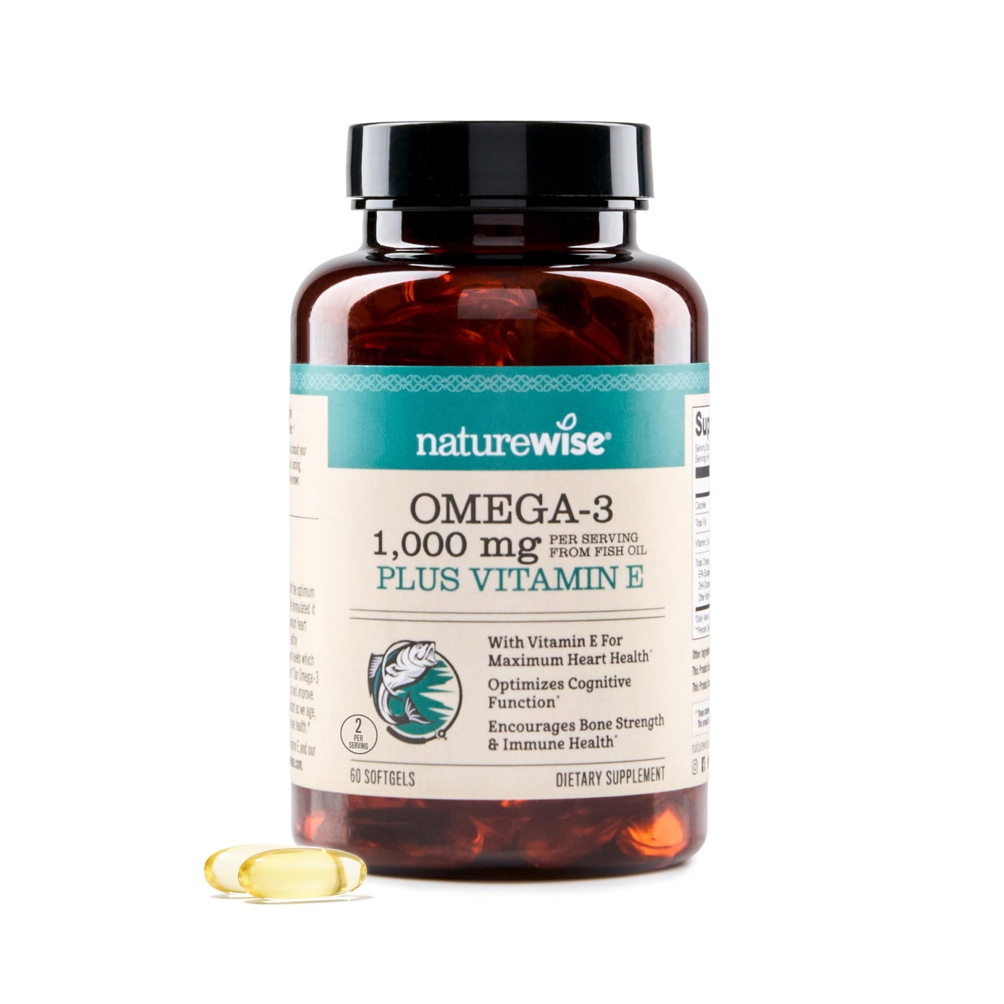 NatureWise Extra-Strength Omega 3 Fish Oil Supplement - 1000mg per Serving - 600 EPA & 400 DHA and Vitamin E - Support for Heart & Brain Health